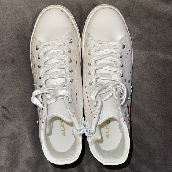 Aldo Marvina size 8 White Leather Lace Up Side Zip High Top Trainers Sneakers - Picture 4 of 8